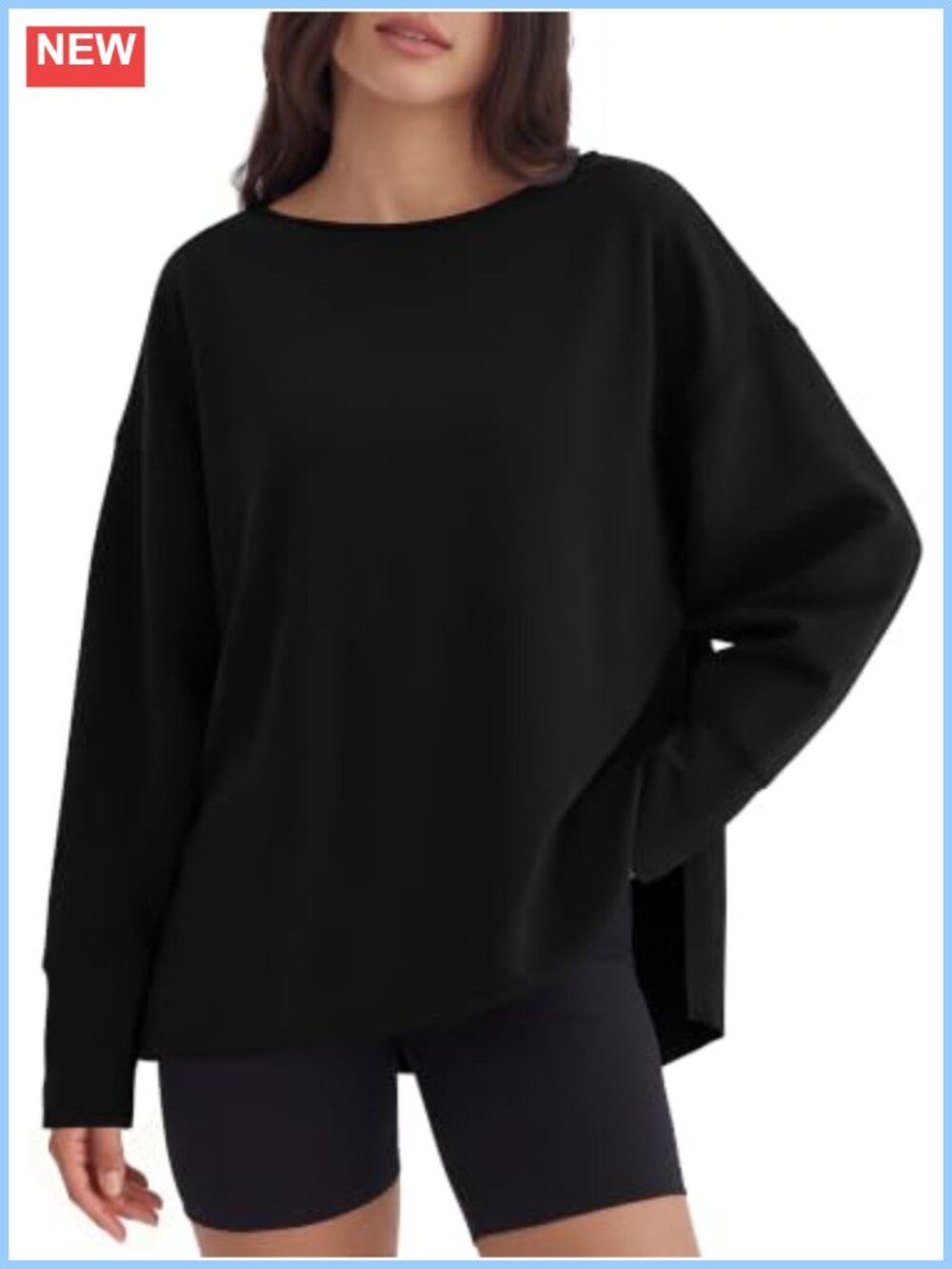Oversized Boat Neck Sweatshirt Tunic Length Drop Shoulder Pullover